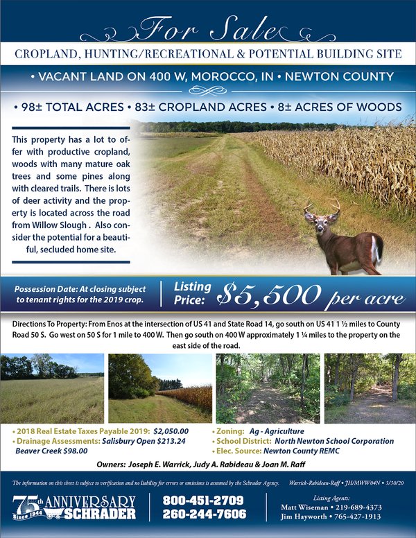 Listing brochure cover - CROPLAND, HUNTING/RECREATIONAL & POTENTIAL BUILDING SITE IN NEWTON COUNTY, INDIANA